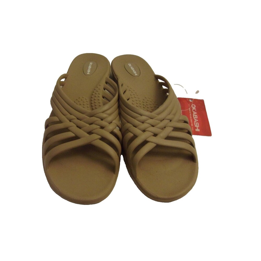 Okabashi Sandals Cross Strap Size M/L 8-9 Toffee Tan USA Rubber New